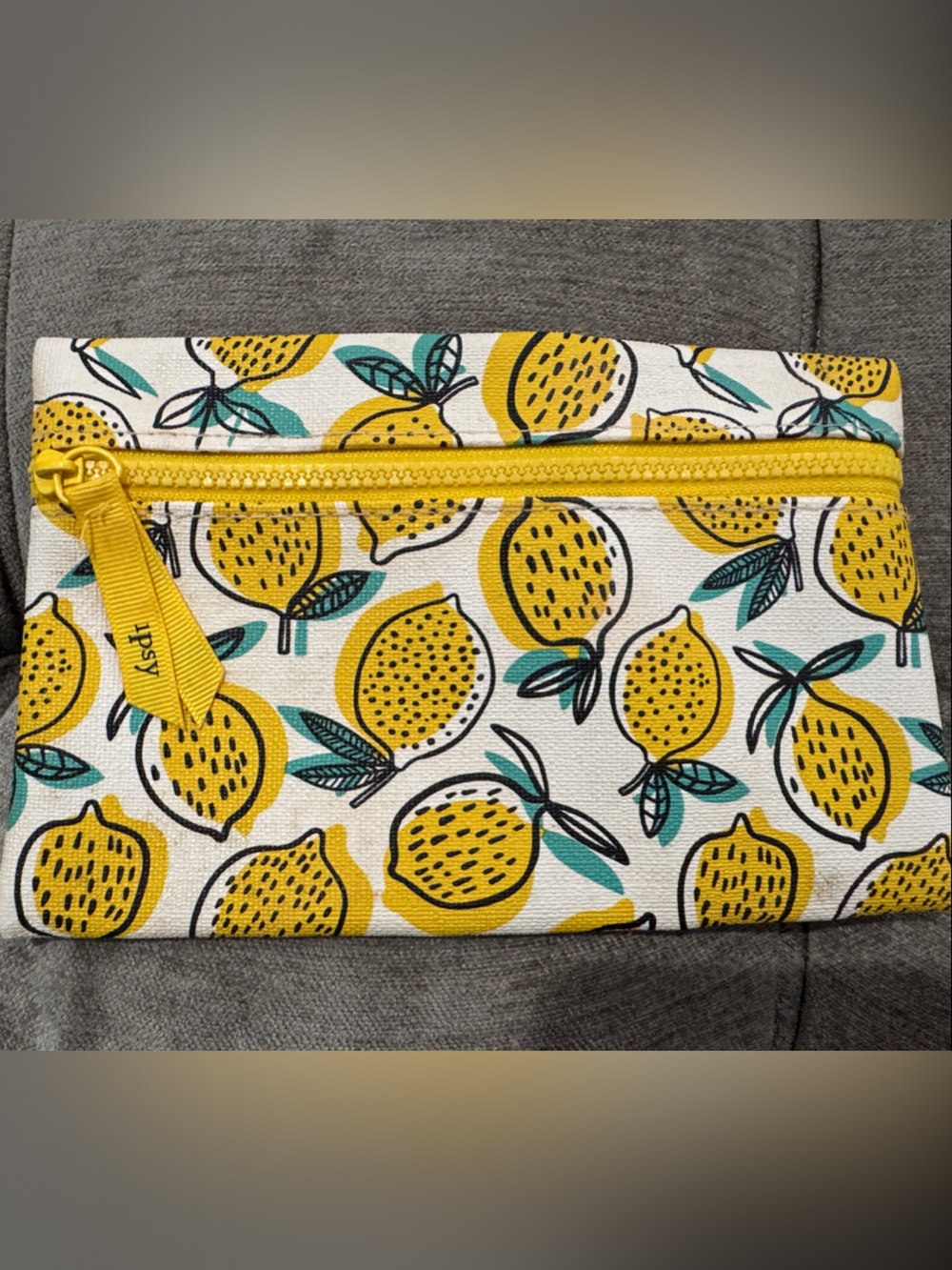 ipsy Yellow Lemon Print Canvas Makeup Pouch